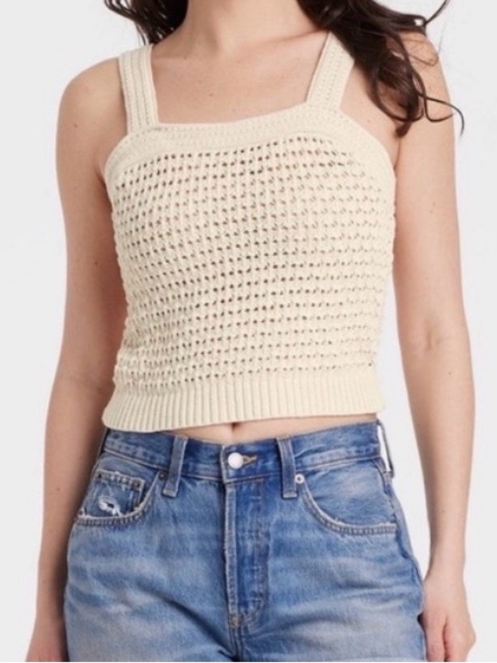 Universal Thread Cream Knit Open Weave Crochet Cotton Sweater Tank. Size Small